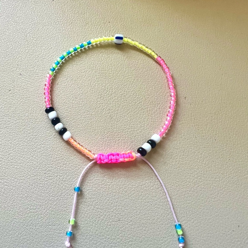 Vibrant Pink and Yellow Beaded Bracelet with Adjustable Closure